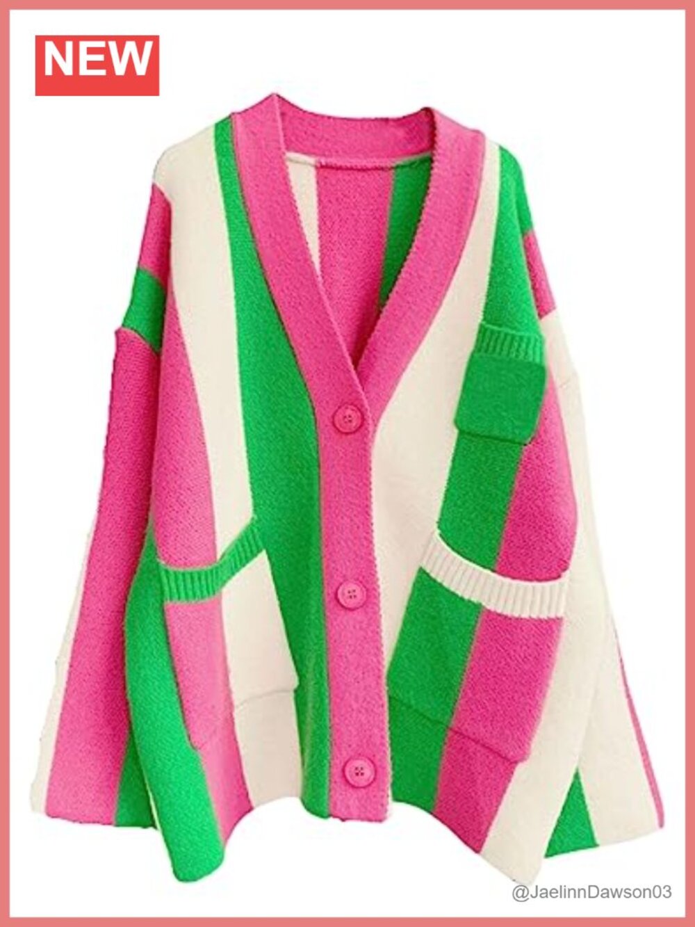 Womens Oversized Long Sleeve Striped Cardigan Sweater Chunky Knit Button Down